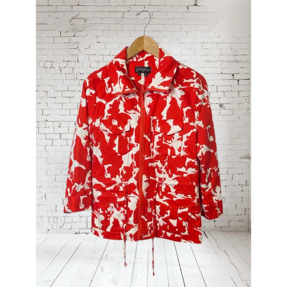 Eden Court Women's Red White Full Zip Drawstring Jacket Size Medium